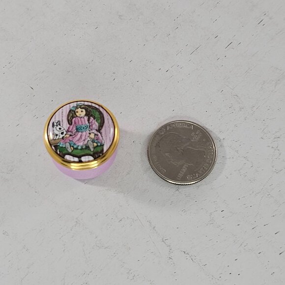 Halcyon Days Enamels Trinket Box Victorian Girl Doll & Dog Design - Picture 3 of 8